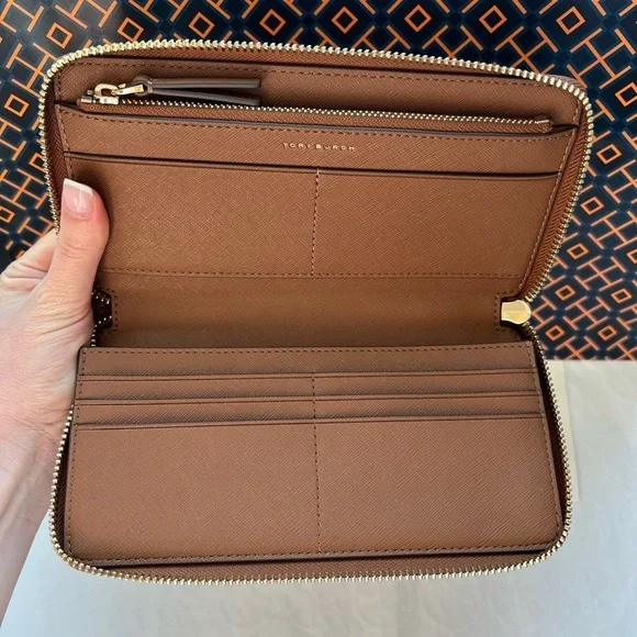 Tory Burch Emerson Zip Continental Wallet Moose Gold Tan Brown - Picture 11 of 12